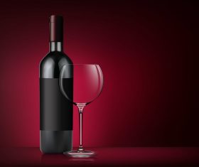 Glass wine cup with bottle vector 03