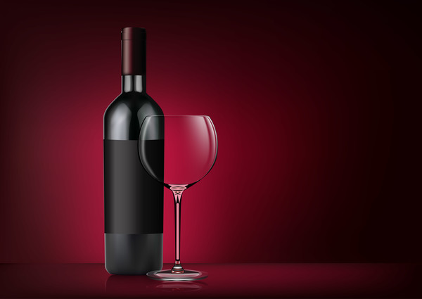 Glass wine cup with bottle vector 03