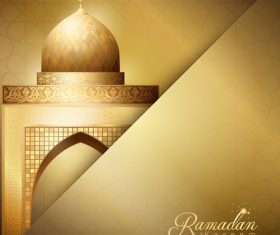 Gold Mosque illustration for Ramadan Kareem greeting background vector