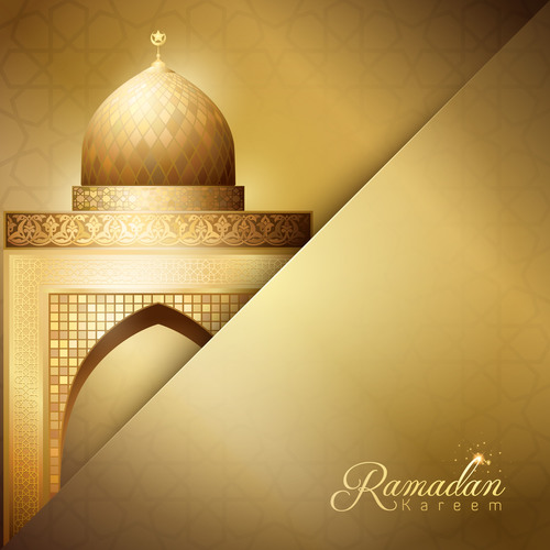 Gold Mosque illustration for Ramadan Kareem greeting background vector