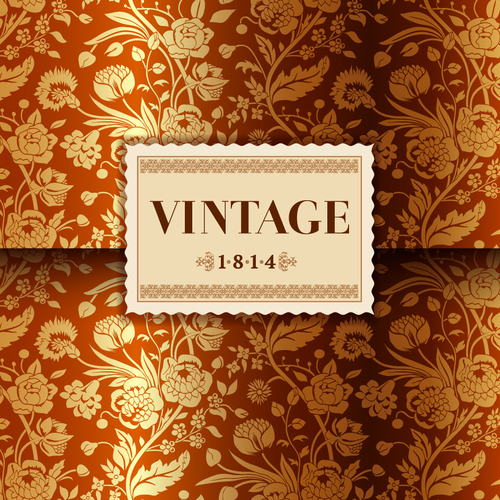 Gold flower with vintage card vector