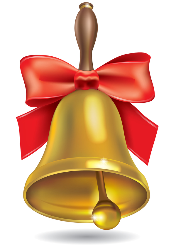 Golden bell with red bows vector illustration 01
