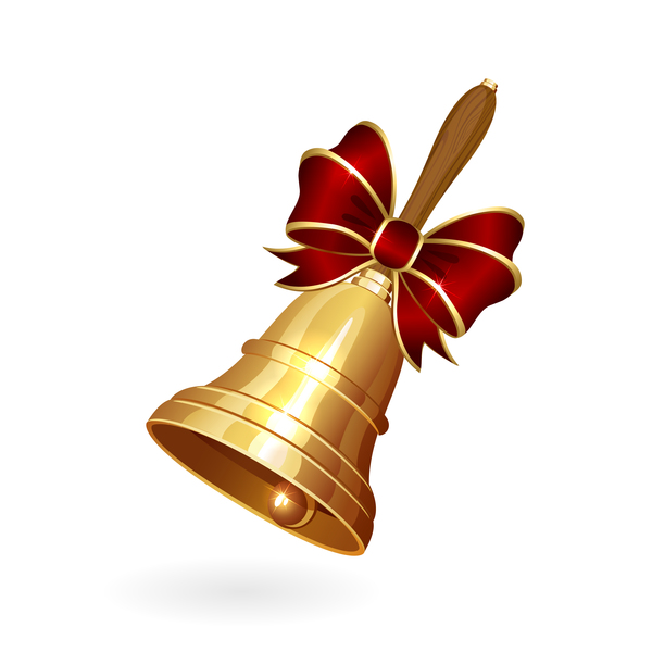 Golden bell with red bows vector illustration 02