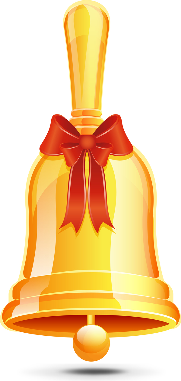 Golden bell with red bows vector illustration 03