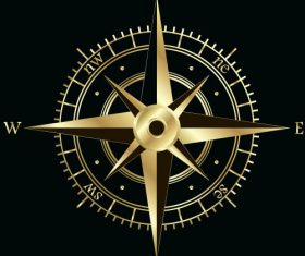 Golden compass with black background vector