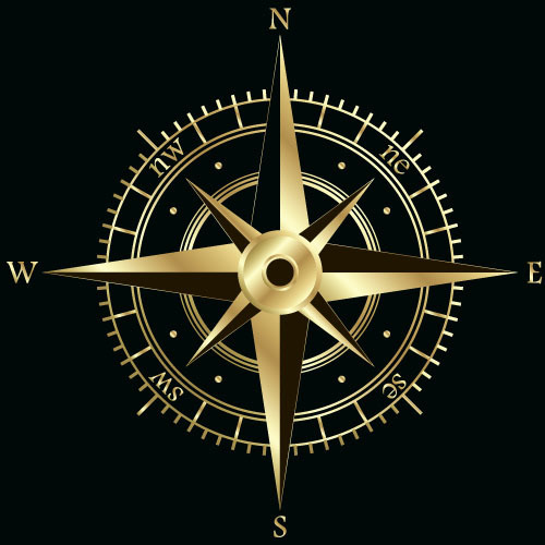 Golden compass with black background vector