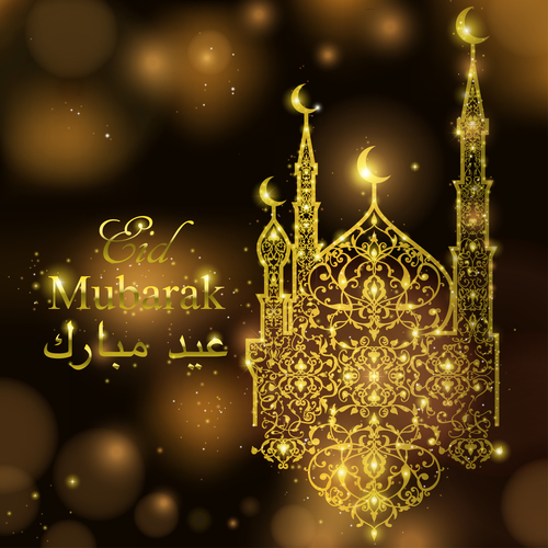 Golden mubarak decor with halation background vector