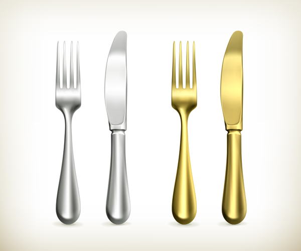 Golden with silver tableware vector