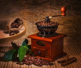 Grains of coffee with leaves Stock Photo  (1)