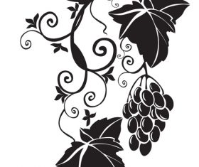 Grapes with leaves silhouette vector