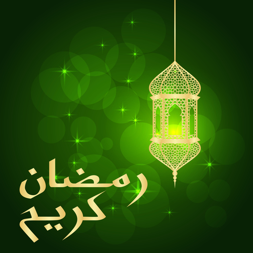 Green halation background with mubarak decor lamp vector