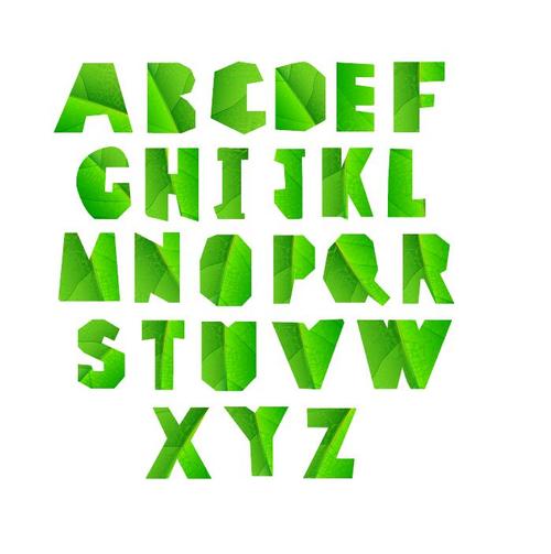 Green leaves texture alphabet vectors