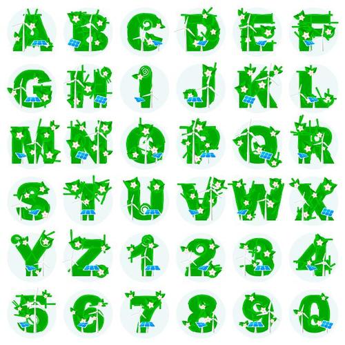 Green plants with alphabet vectors