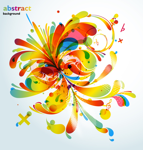 Grunge stains background with colored elements vector 02