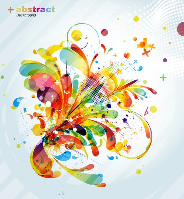 Grunge stains background with colored elements vector 05