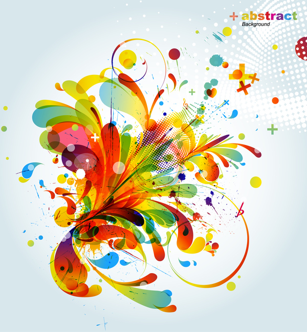 Grunge stains background with colored elements vector 06