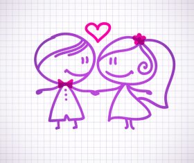 Hand drawn lovers on the paper vector 03