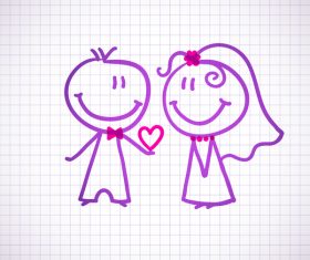 Hand drawn lovers on the paper vector 06