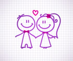 Hand drawn lovers on the paper vector 08