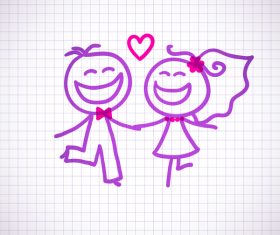 Hand drawn lovers on the paper vector 09