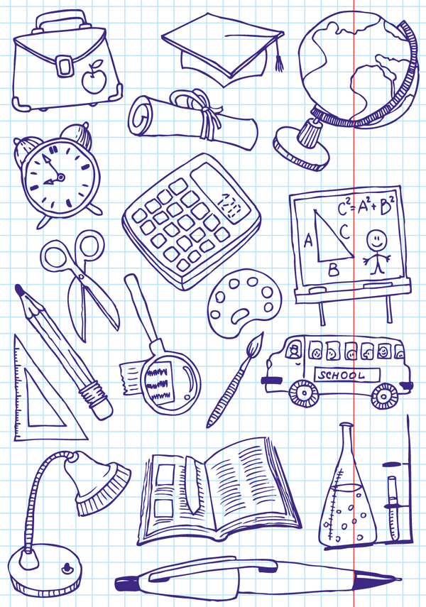 Hand drawn school elements vector design 02