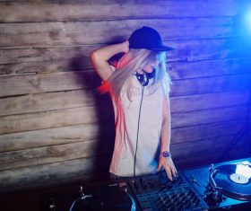 Happy DJ woman Stock Photo 01