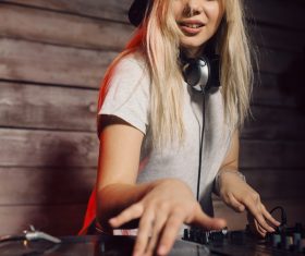 Happy DJ woman Stock Photo 02