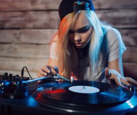 Happy DJ woman Stock Photo 08