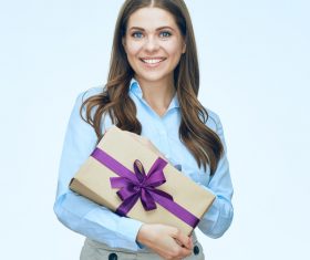 Happy business woman with gift boxes Stock Photo 01