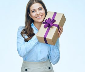 Happy business woman with gift boxes Stock Photo 04