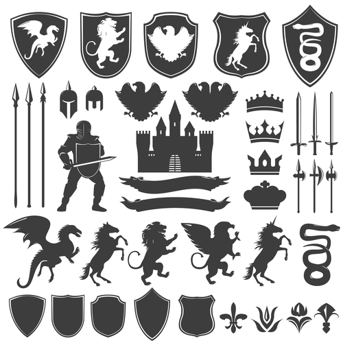Heraldry Symbols and decorative elements vector 04