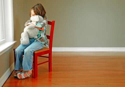 Holding teddy bears lonely children Stock Photo