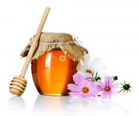 Honey in a jar with measuring tape decorated with flowers (3)