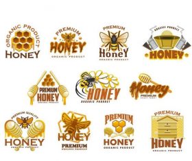 Honey logo with labels vector set