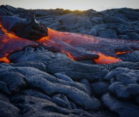 Hot lava on volcano area Stock Photo
