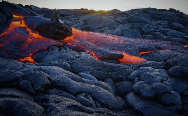 Hot lava on volcano area Stock Photo