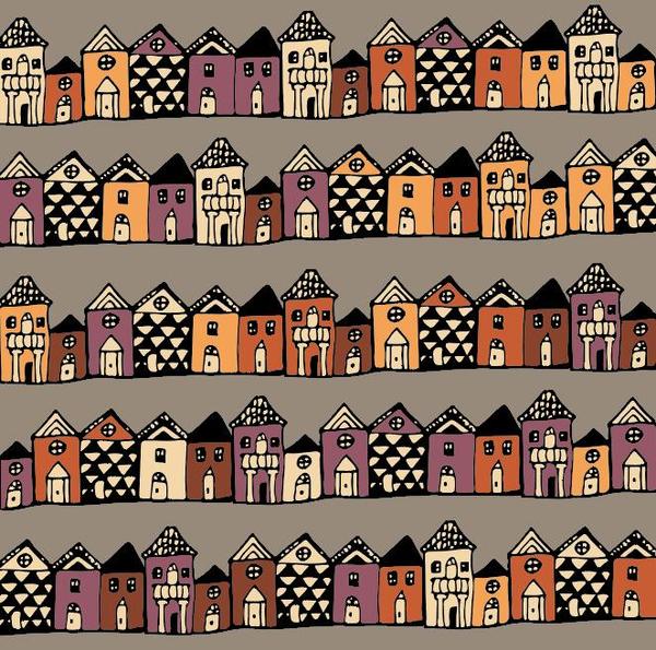 Houses streets seamless pattern vector material 02
