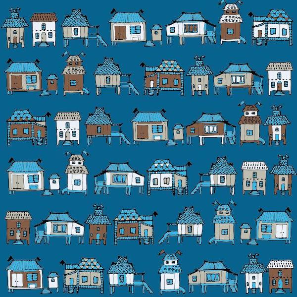 Houses streets seamless pattern vector material 03