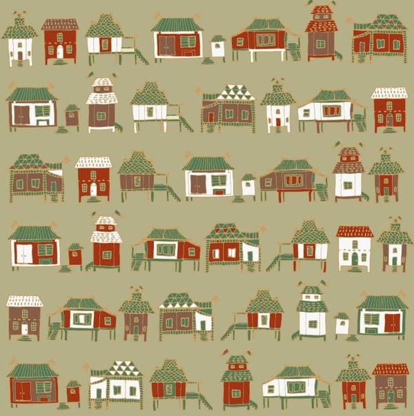 Houses streets seamless pattern vector material 04