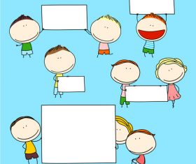 Kids with blank frame hand drawn cartoon vector 03