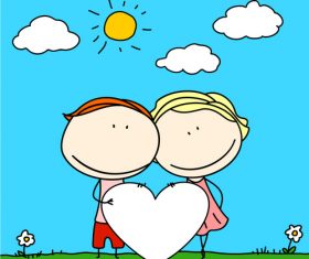 Kids with heart cartoon vector