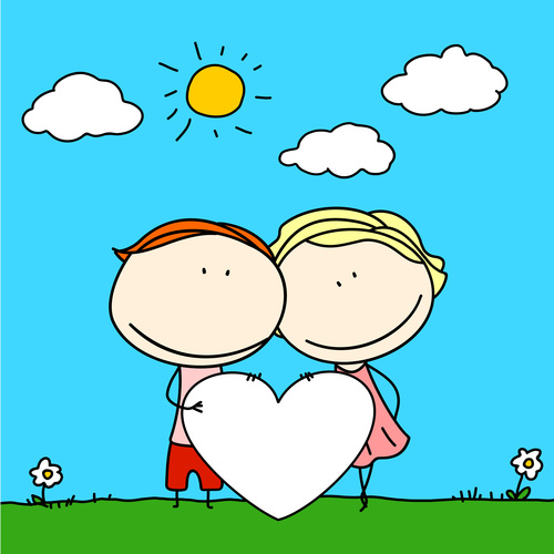 Kids with heart cartoon vector
