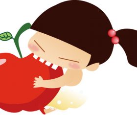 Little girl eating apple vector