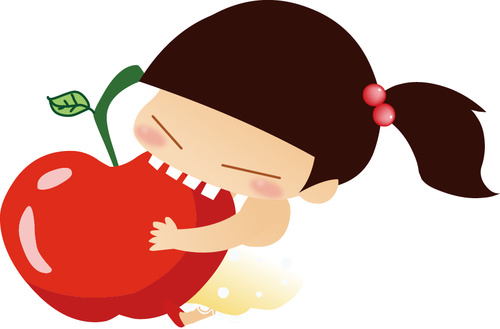 Little girl eating apple vector free download