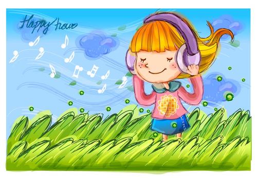 Little girl listening to music vector