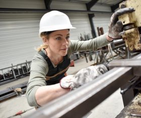 Machine tool woman worker Stock Photo 01