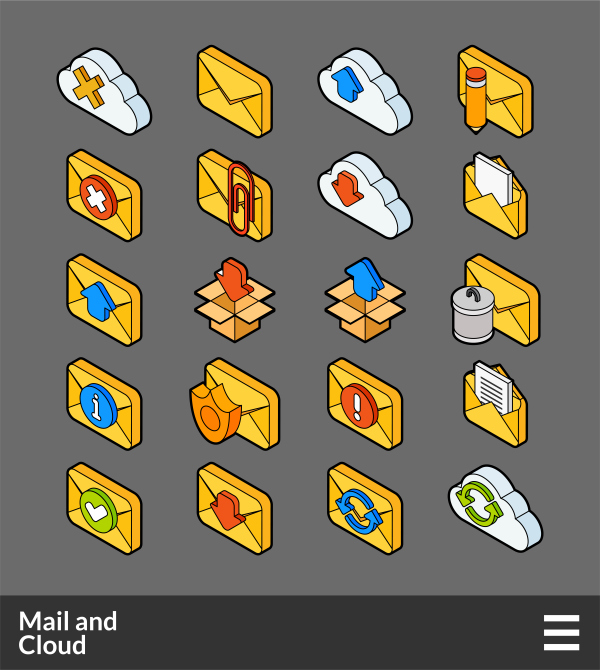Mail and Cloud - isometric outline color icons