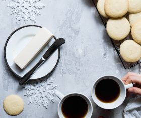 Morning relaxation with traditional cakes and coffee Stock Photo.rar