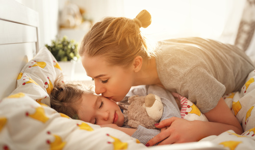 Mother calls her child to get up Stock Photo 01