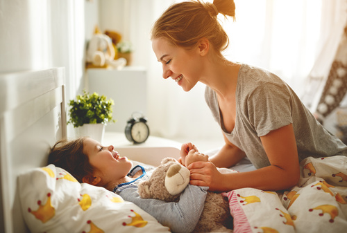 Mother calls her child to get up Stock Photo 04